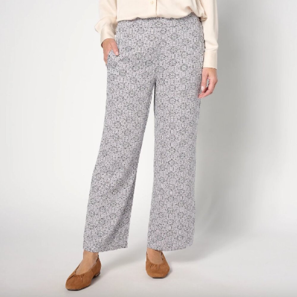 Denim & Co. Reg Soft Woven Printed Pull-On Ankle Pant , Black Sz 4X a635962